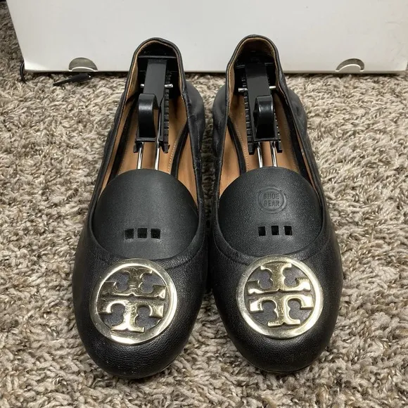 Tory Burch Womens Minnie Travel Black Ballet Flats 10 Medium BHFO 6809