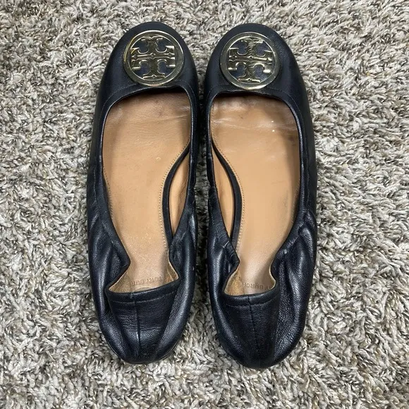 Tory Burch Womens Minnie Travel Black Ballet Flats 10 Medium BHFO 6809