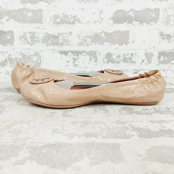 Tory Burch Women's Minnie Travel Cream Snake Embossed Ballet Flats A919