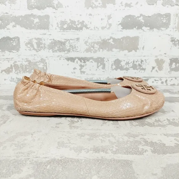 Tory Burch Women's Minnie Travel Cream Snake Embossed Ballet Flats A919