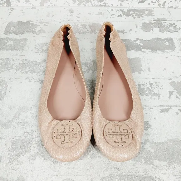 Tory Burch Women's Minnie Travel Cream Snake Embossed Ballet Flats A919