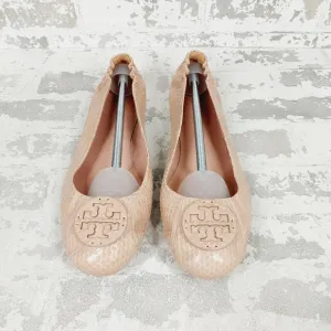 Tory Burch Women's Minnie Travel Cream Snake Embossed Ballet Flats A919