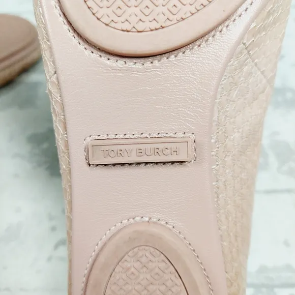 Tory Burch Women's Minnie Travel Cream Snake Embossed Ballet Flats A919