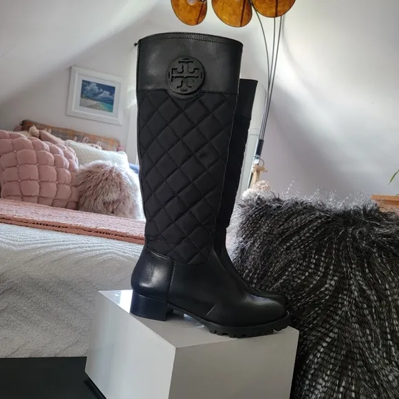 Tory Burch | Womens rowan quilted black riding boots LIKE NEW