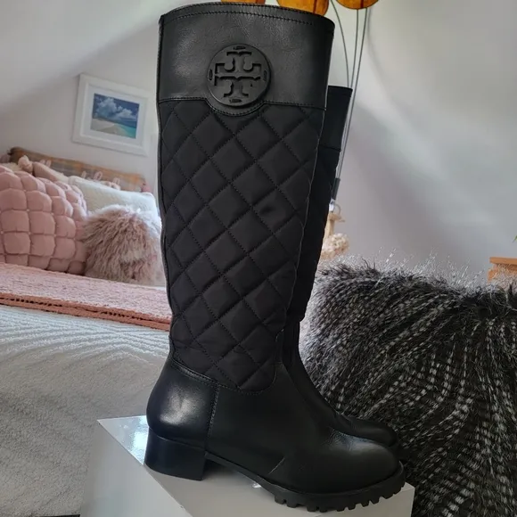 Tory Burch | Womens rowan quilted black riding boots LIKE NEW