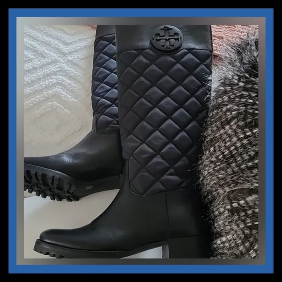 Tory Burch | Womens rowan quilted black riding boots LIKE NEW