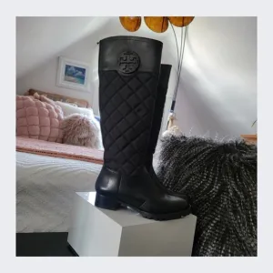 Tory Burch | Womens rowan quilted black riding boots LIKE NEW