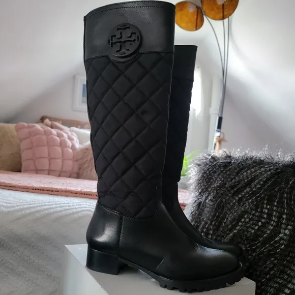 Tory Burch | Womens rowan quilted black riding boots LIKE NEW