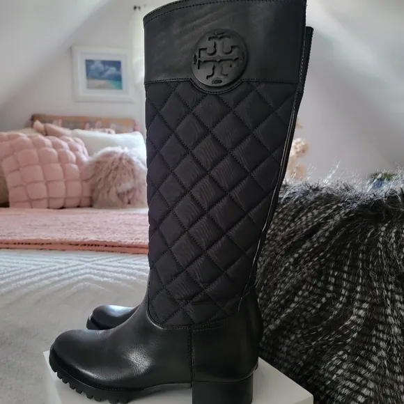 Tory Burch | Womens rowan quilted black riding boots LIKE NEW