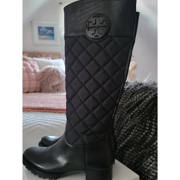 Tory Burch | Womens rowan quilted black riding boots LIKE NEW