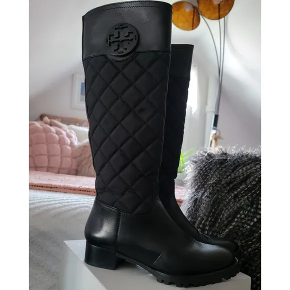 Tory Burch | Womens rowan quilted black riding boots LIKE NEW