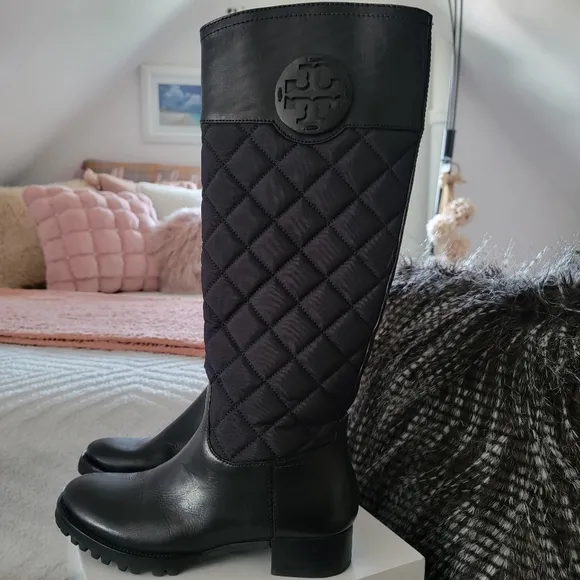 Tory Burch | Womens rowan quilted black riding boots LIKE NEW