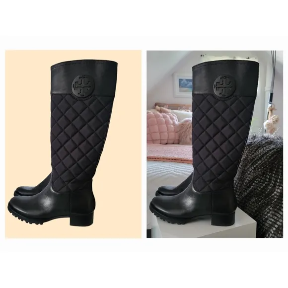 Tory Burch | Womens rowan quilted black riding boots LIKE NEW