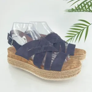 Trask Randi Sandals Women's Size 8 Blue Leather Suede Espadrilles Slingback