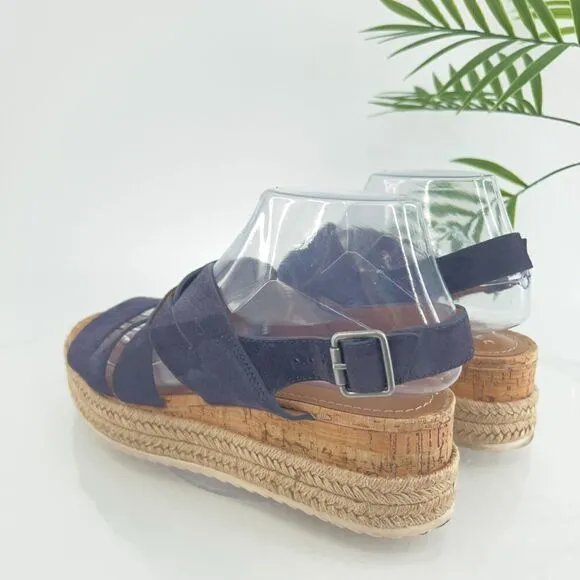Trask Randi Sandals Women's Size 8 Blue Leather Suede Espadrilles Slingback