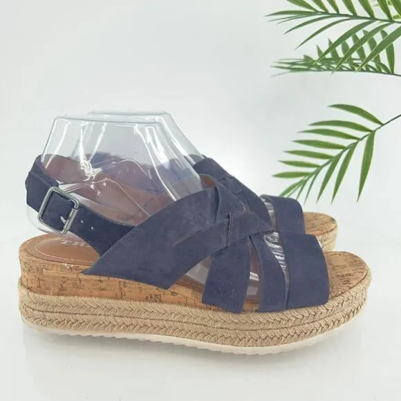 Trask Randi Sandals Women's Size 8 Blue Leather Suede Espadrilles Slingback