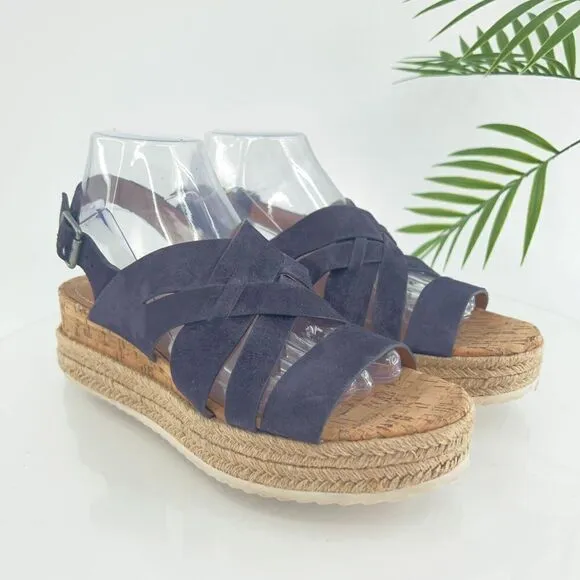 Trask Randi Sandals Women's Size 8 Blue Leather Suede Espadrilles Slingback