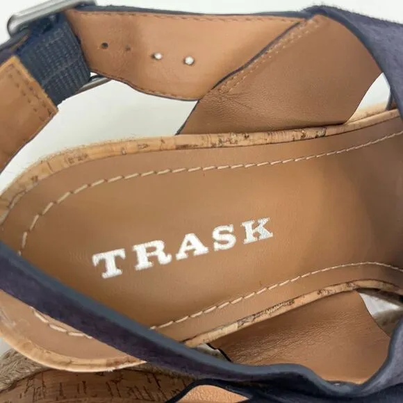 Trask Randi Sandals Women's Size 8 Blue Leather Suede Espadrilles Slingback