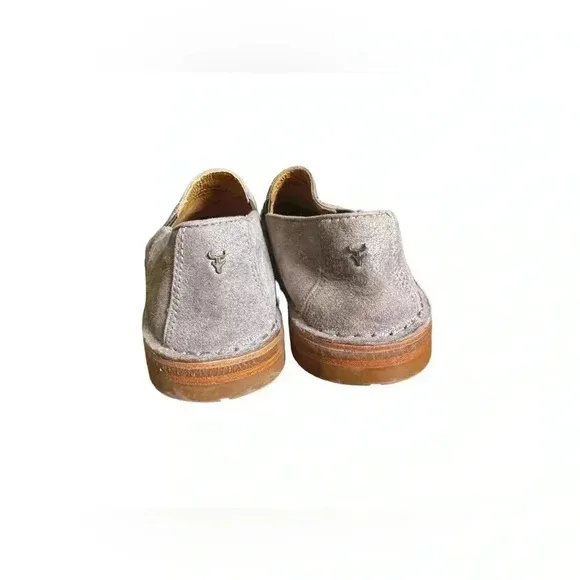 Trask Womens 6.5 Ali Gray Tan Sueded Leather Loafers Metallic Vibram Sole
