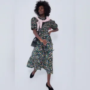 Tuckernuck Hyacinth House Black Multi Floral Smocked Samantha Midi Dress