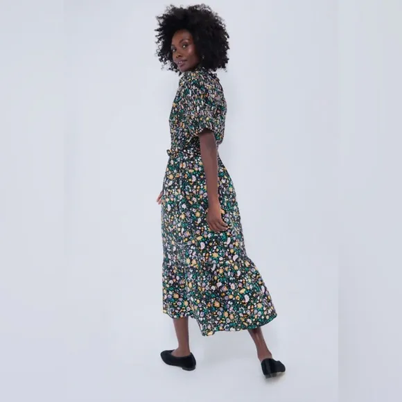Tuckernuck Hyacinth House Black Multi Floral Smocked Samantha Midi Dress