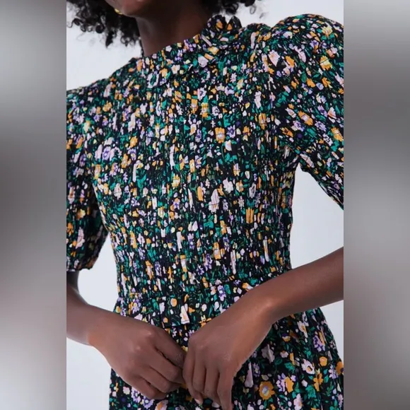 Tuckernuck Hyacinth House Black Multi Floral Smocked Samantha Midi Dress