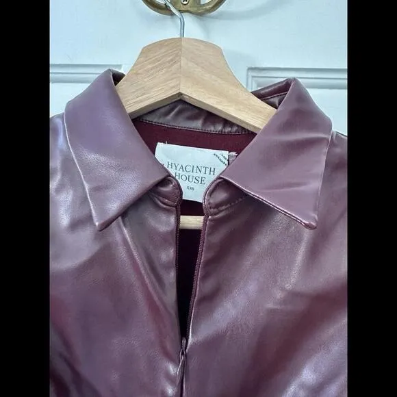 TUCKERNUCK Hyacinth House Burgundy Front Zip Faux Leather Mini Dress NWT XXS 2XS
