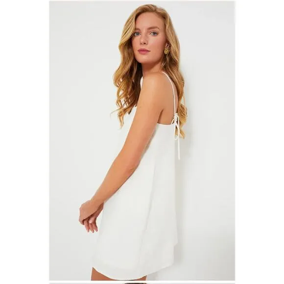 TUCKERNUCK Lea Linen Strappy Mini Dress Tie Back Summer Vacation White Sz XL NWT