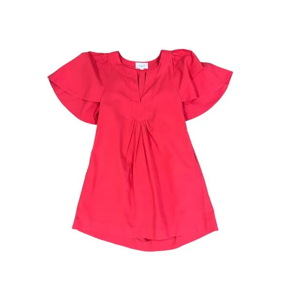 Tuckernuck Pomander Place Coral Finley Flutter Sleeve Cotton Mini Dress Small