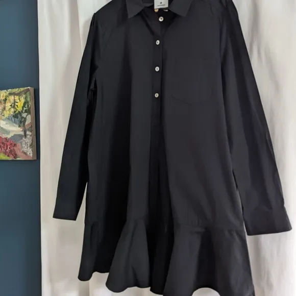 Tuckernuck Women's Black Callahan Shirt Dress Button Ruffle Hem Swing Sz XXXL