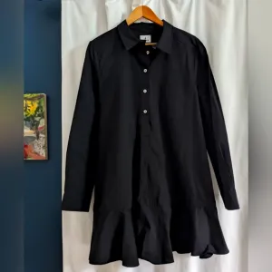 Tuckernuck Women's Black Callahan Shirt Dress Button Ruffle Hem Swing Sz XXXL