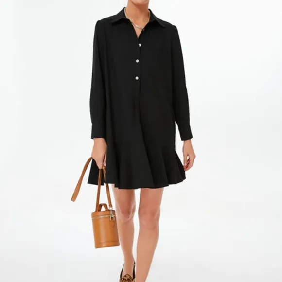 Tuckernuck Women's Black Callahan Shirt Dress Button Ruffle Hem Swing Sz XXXL