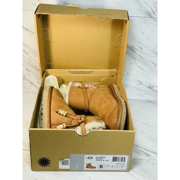 UGG Auburn Serape Chestnut Leather Water-resistant Mini Boots Size US 6 NEW
