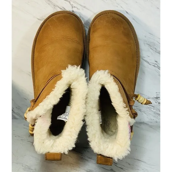 UGG Auburn Serape Chestnut Leather Water-resistant Mini Boots Size US 6 NEW