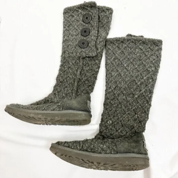 UGG Australia Classic Sweater‎ Knit Lattice Wool Cardy Boots Gray Size 7