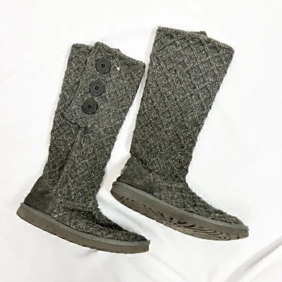 UGG Australia Classic Sweater‎ Knit Lattice Wool Cardy Boots Gray Size 7