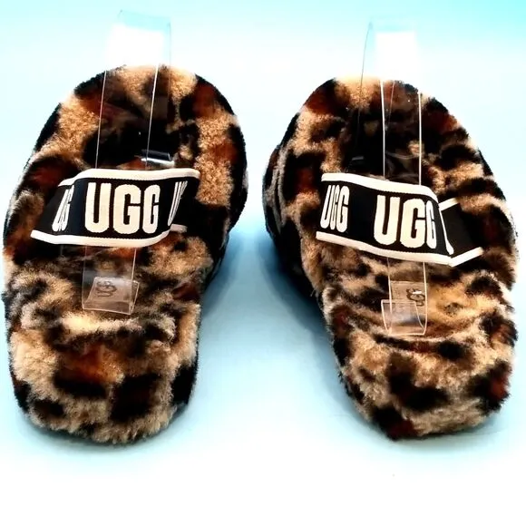 UGG Australia Leopard Print Fluff Yeah Slides - Size 8