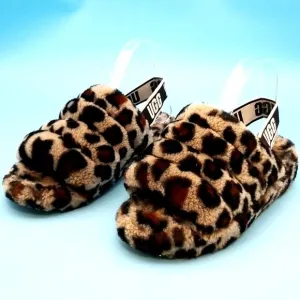 UGG Australia Leopard Print Fluff Yeah Slides - Size 8