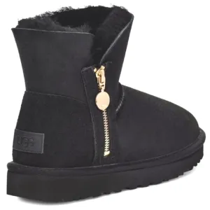 UGG Bailey Minis Size 10 Black Boots Real Shearling Lined Suede Gold Sid…