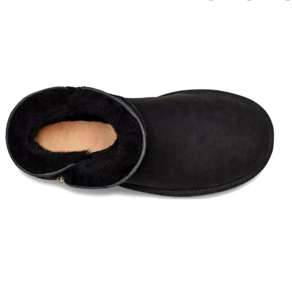 UGG Bailey Minis Size 10 Black Boots Real Shearling Lined Suede Gold Sid…