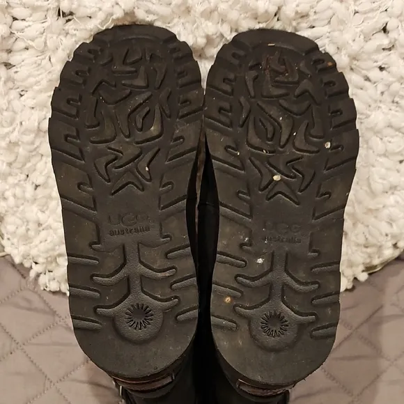 UGG Black Winter Biker Style Boots with Furry Lining and Buckle Detail