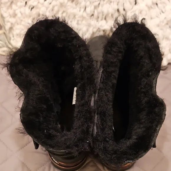 UGG Black Winter Biker Style Boots with Furry Lining and Buckle Detail