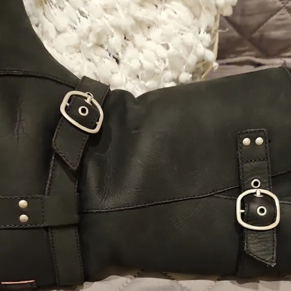 UGG Black Winter Biker Style Boots with Furry Lining and Buckle Detail