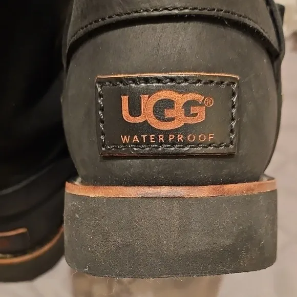 UGG Black Winter Biker Style Boots with Furry Lining and Buckle Detail
