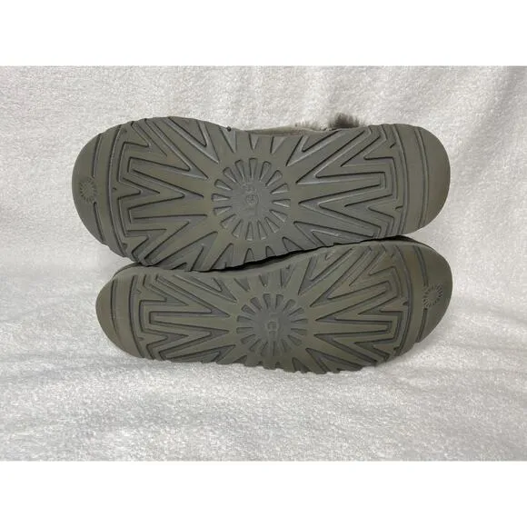 UGG Classic Mini Bailey Button Boots Women's 9 Bling Gray Sheepskin Suede Fur