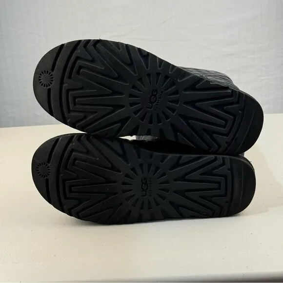 UGG Classic Short II Diamond Quilted Black Leather Boots Women’s Size 6 EUR 37