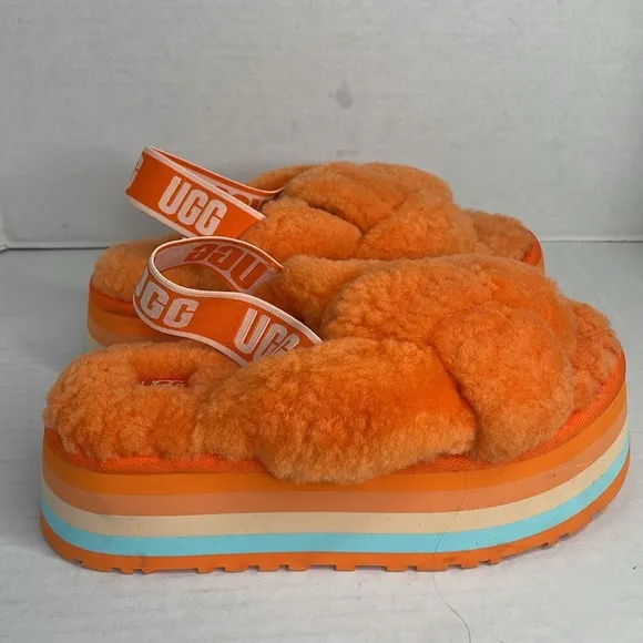 UGG Disco Knott Orange sheepskin platform slides