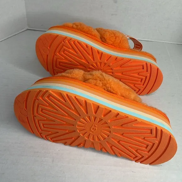 UGG Disco Knott Orange sheepskin platform slides