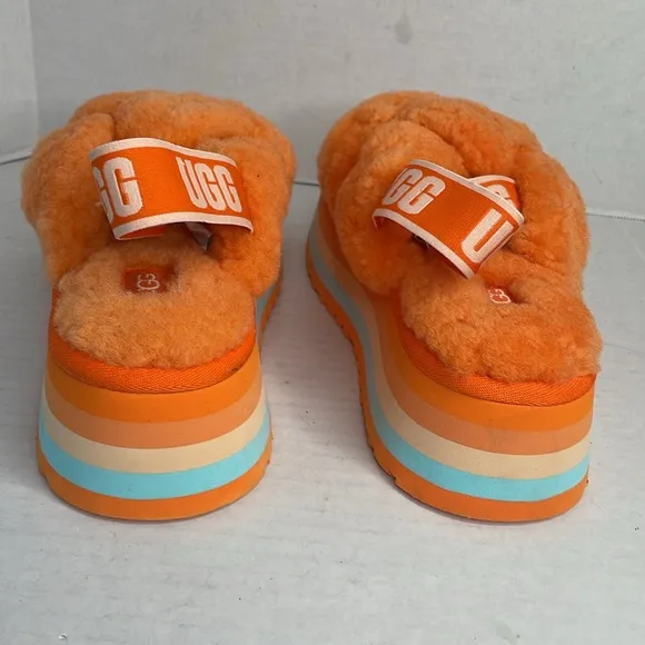 UGG Disco Knott Orange sheepskin platform slides