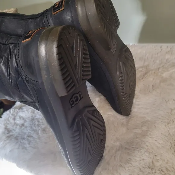 Ugg Elsa Quilted Leather Knee High Waterproof Boots Black Size 9 Lace Up Rain